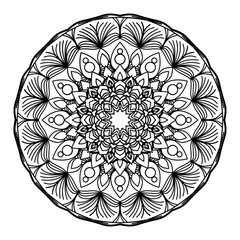 mandala circle pattern vintage decorative pattern indian skin painting tattoo oriental art Mandala floral coloring page for adults relaxation, black and white mandala coloring page hand drawn outlined