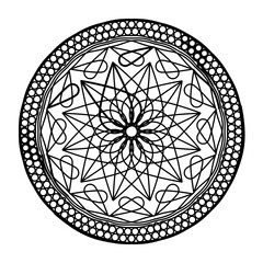 mandala circle pattern vintage decorative pattern indian skin painting tattoo oriental art Mandala floral coloring page for adults relaxation, black and white mandala coloring page hand drawn outlined