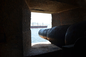 Detail of the embrasures of the cannons of the Santa Cruz da Barra Fortress, Niteroi, Rio de Janeiro