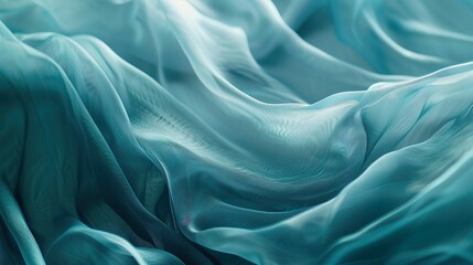 Obraz premium close-up of cyan-colored fabric billowing in the wind, capturing its texture and movement.