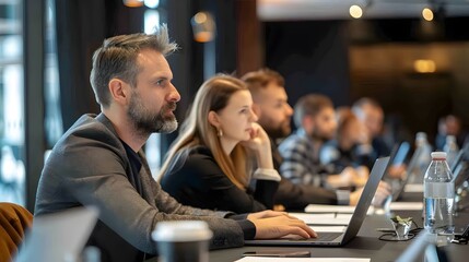 Interactive Digital Financial Workshop with Participants Using Laptops and Tablets