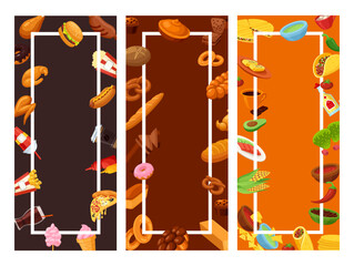 Cafe restaurant fast food Mexican bakery menu frame banner mock up set vector isometric illustration