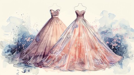 Obraz premium Fashion illustration of a vintage dress, elegant and timeless design, pastel colors and delicate details