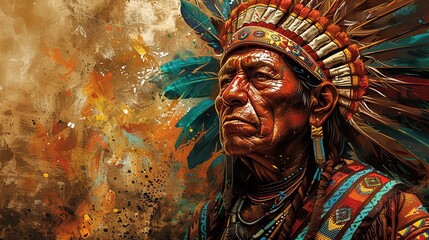 Obraz premium Detailed sketch of an Incan emperor, rich colors and traditional motifs, powerful and historical