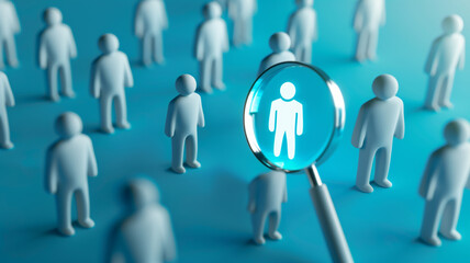  Magnifier focused on group of people  for searching candidate for employment 