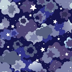 Seamless pattern of celestial-colored blots in cosmic shades of navy blue, deep purple, and shimmering silver, Generative AI
