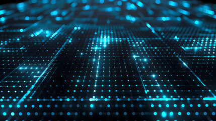 Abstract background of glowing blue isometric grid on black. Digital, tech, data, science concept.   