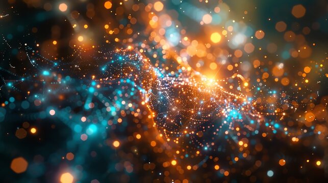 Conceptual illustration of quantum computing with intricate connections and data flow, vibrant and abstract