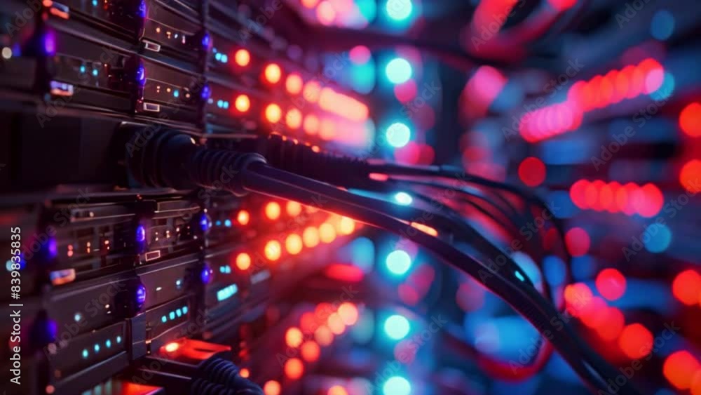 Aufkleber an image of a server room with network cables and lights, network, dynamic compositions, and copy sp