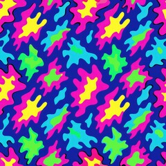 Seamless pattern of neon-colored blots overlapping each other to create a dynamic and energetic composition, Generative AI