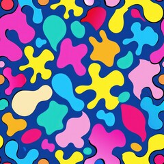 Seamless pattern of rainbow-colored blots in a spectrum of vivid hues for a joyful and vibrant design, Generative AI