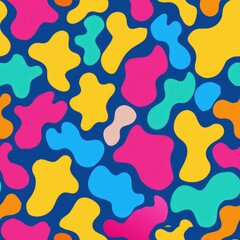 Seamless pattern of retro-colored blots inspired by the 80s and 90s with bright pinks, blues, and yellows, Generative AI