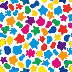Obraz premium Seamless pattern of vibrant colored blots scattered across a white background for a playful design, Generative AI