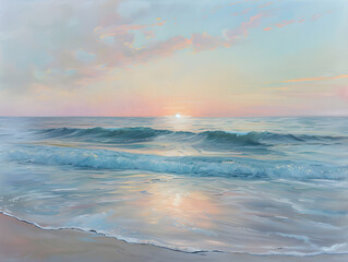 Fototapeta premium Pastel Sunrise over the Ocean with Copy Space Text for Travel Blogs