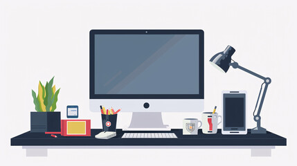 Digital illustration of a business person working on a laptop computer with a blank screen