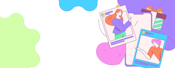 Virtual characters social communication concept business flat vector hand drawn illustration
