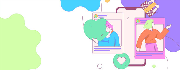 Virtual characters social communication concept business flat vector hand drawn illustration
