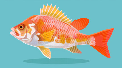 Fototapeta premium A goldfish with orange fins swims gracefully in a glass bowl filled with blue water