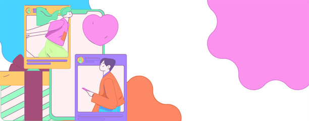 Virtual characters social communication concept business flat vector hand drawn illustration
