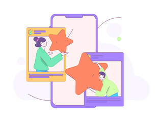 Virtual characters social communication concept business flat vector hand drawn illustration
