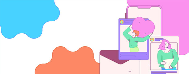 Virtual characters social communication concept business flat vector hand drawn illustration
