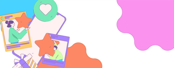 Virtual characters social communication concept business flat vector hand drawn illustration
