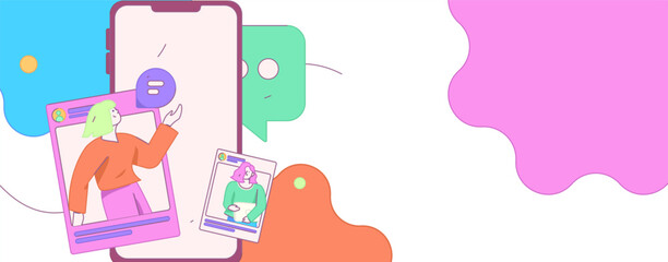 Virtual characters social communication concept business flat vector hand drawn illustration
