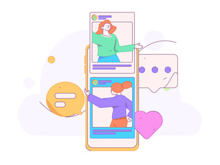 Virtual characters social communication concept business flat vector hand drawn illustration
