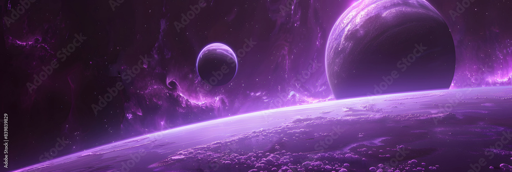 Aufkleber purple planets in space with copy space text for space and astronomy blogs