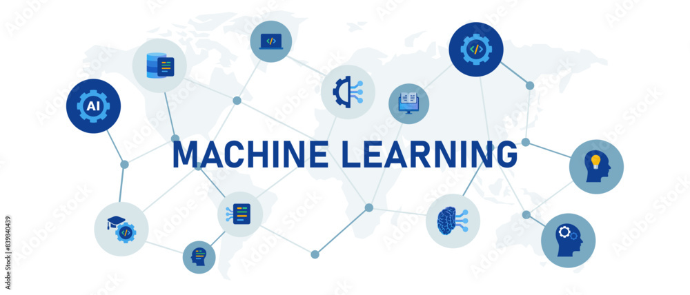 Poster machine learning concept ai controls global network artificial intelligence connections iot icon