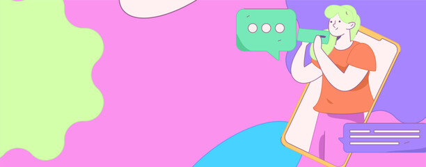 Virtual characters social communication concept business flat vector hand drawn illustration
