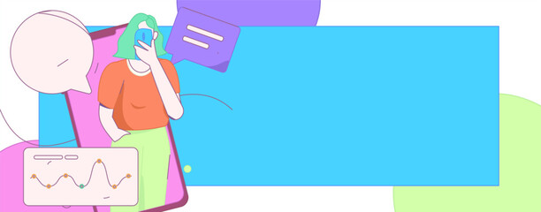 Virtual characters social communication concept business flat vector hand drawn illustration
