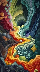 Imaginative Interpretation of Earth s Internal Geological Formations with Vibrant Colors and