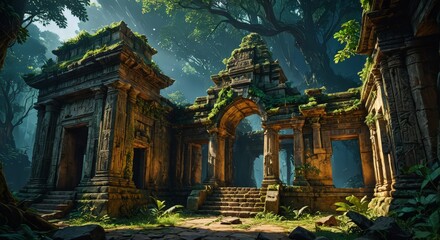 Fototapeta premium Ancient Ruins in a Lush Jungle