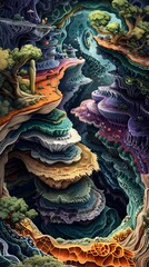 Fototapeta premium Imaginative Stylized Interpretation of Earth s Internal Structure as Vibrant Organic Geological