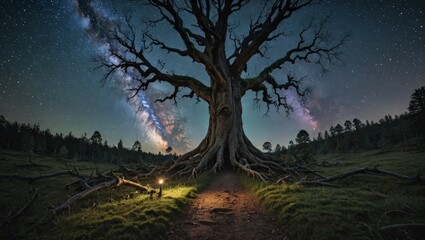 Ancient Tree and Starry Night