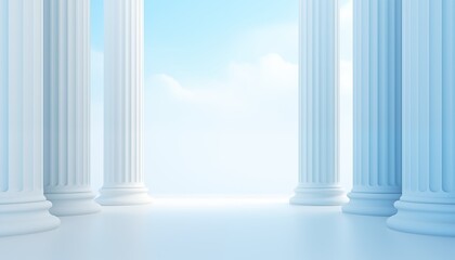 white pillars in blue background