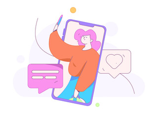 Virtual characters social communication concept business flat vector hand drawn illustration
