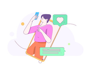 Virtual characters social communication concept business flat vector hand drawn illustration
