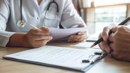 A caregiver discussing care plans with a medical professional, demonstrating the collaborative approach and communication in caregiving