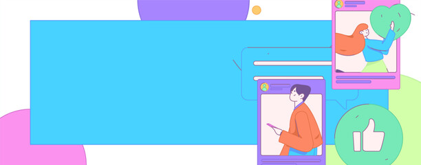 Virtual characters social communication concept business flat vector hand drawn illustration
