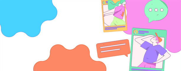 Virtual characters social communication concept business flat vector hand drawn illustration
