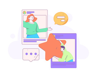 Virtual characters social communication concept business flat vector hand drawn illustration
