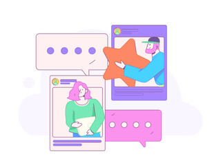 Virtual characters social communication concept business flat vector hand drawn illustration
