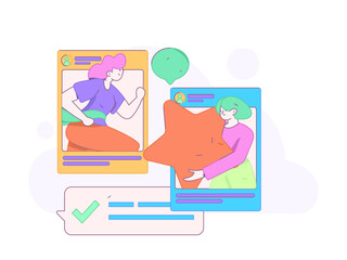 Virtual characters social communication concept business flat vector hand drawn illustration
