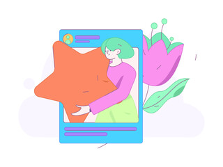 Virtual characters social communication concept business flat vector hand drawn illustration
