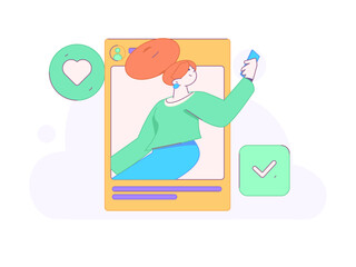 Virtual characters social communication concept business flat vector hand drawn illustration
