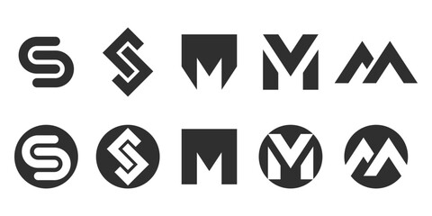 Flat black color and simple logo collection featuring the letters S and M.