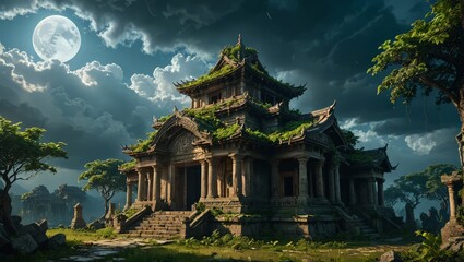 Obraz premium Ancient Temple in Moonlight