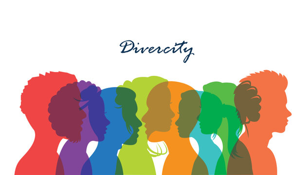 Group diversity silhouette ethnics people from the side. Community of colleagues or collaborator